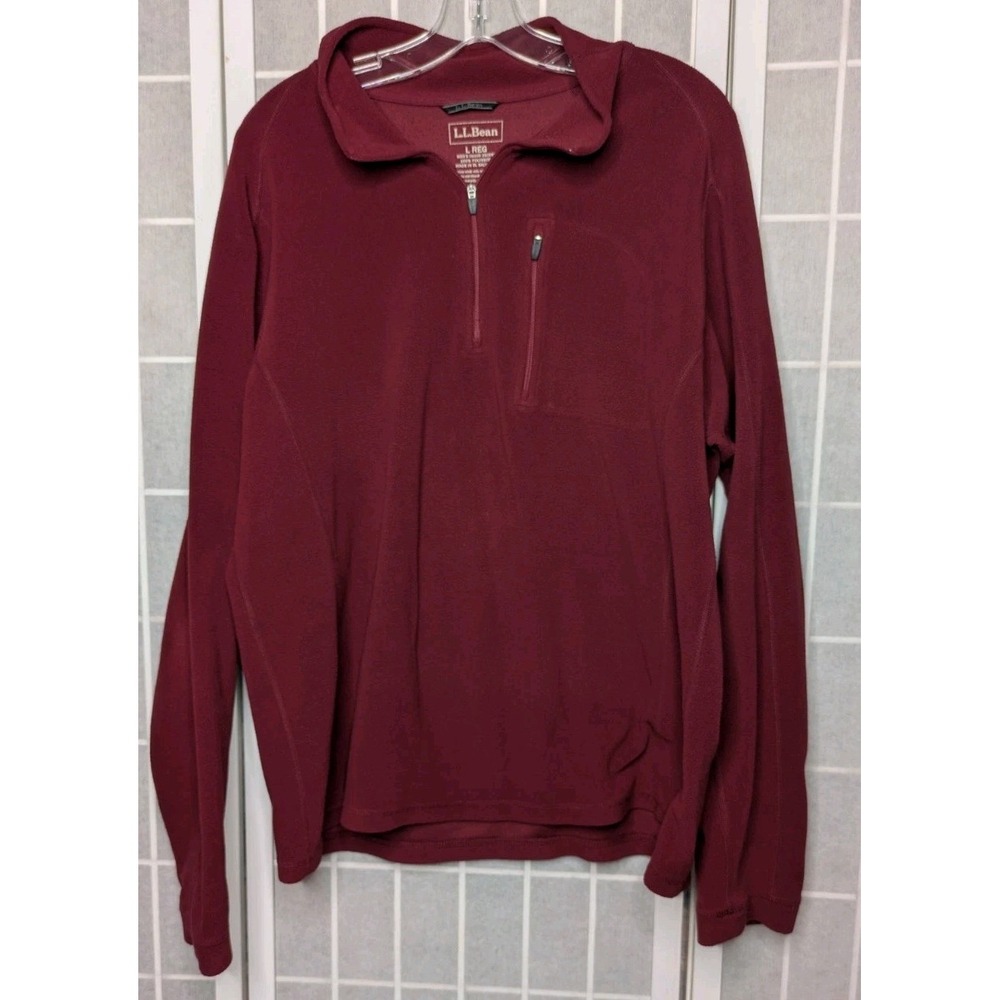 LL Bean Men's Sweater Large Fleece Pockets 1/4 Zip Pullover Outdoors Hiking Red - Picture 2 of 8
